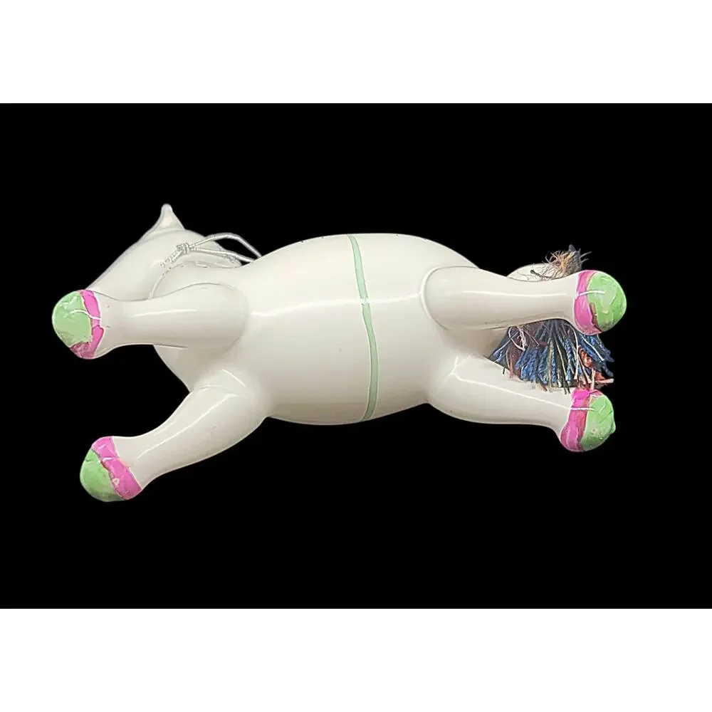 Vintage Italian De Carlini White Horse Hand Blown Glass Ornament Made in Italy